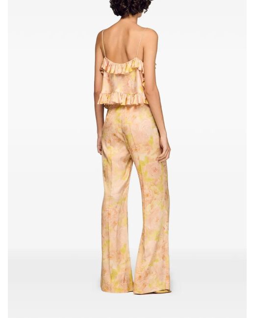 Sandro White Floral-Print Flowy Trousers