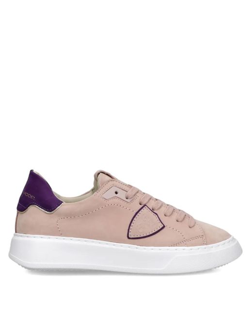 Philippe Model Pink Suede-Panelled Lace-Up Sneakers
