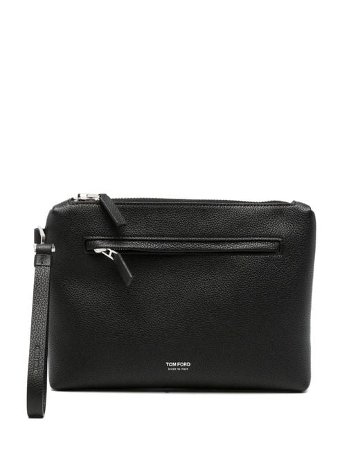 Tom Ford Black Grained Leather Wrist-Strap Clutch Bag for men
