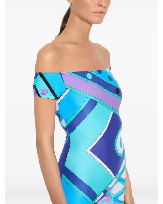 Emilio Pucci Blue Combishort Vivara À Épaules Dénudées Et Imprimé Iride