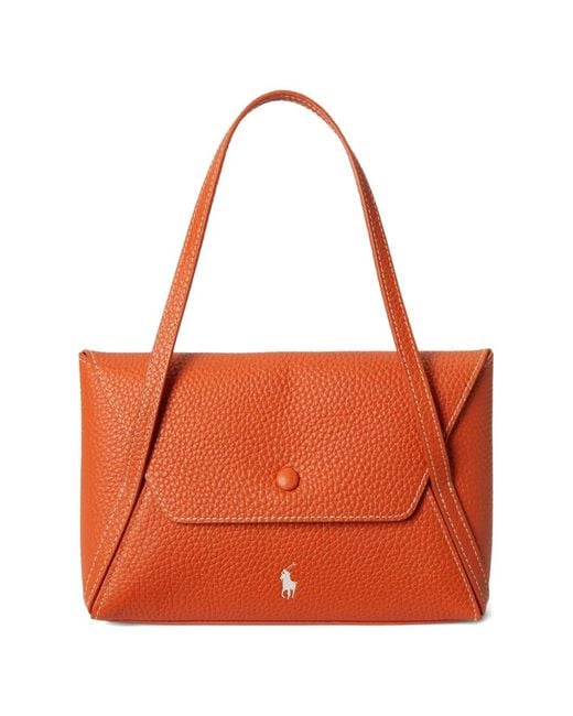 Polo Ralph Lauren Orange Mini Pebble-Leather Tote Bag