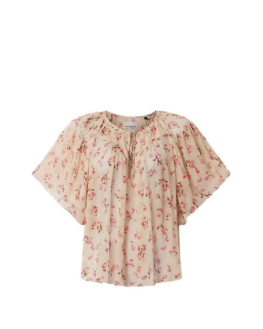 Isabel Marant Natural Neslya Floral-Print Ruffled Blouse