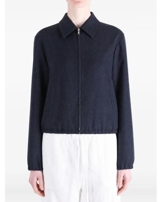 Auralee Blue Zip-Up Elasticated-Hem Jacket