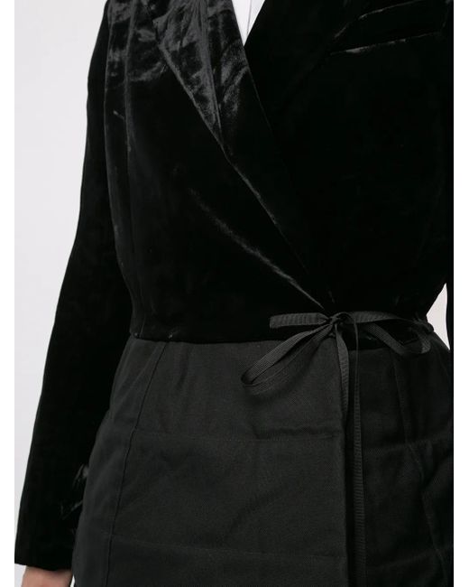 Aganovich Black Velvet Panel Wrap-Around Blazer