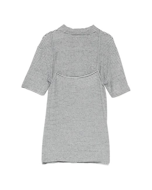 Pushbutton Gray Layered Horizontal-Stripe Polo