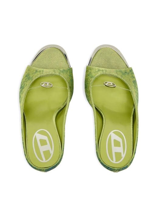 DIESEL Green D-Diam's Sa Distressed Sandals