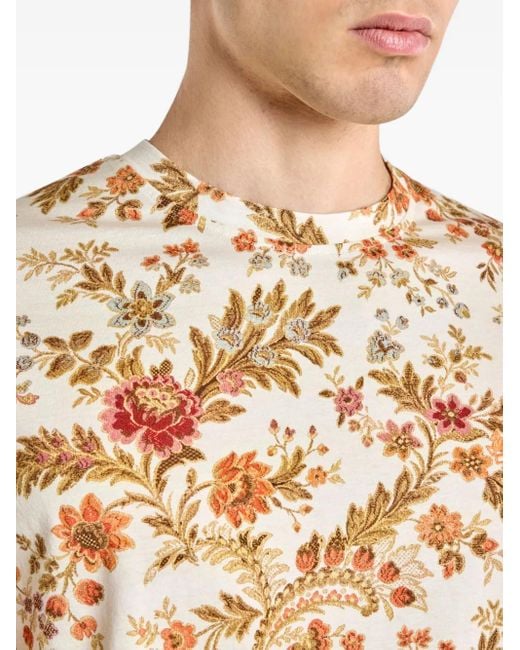 Etro White Floral-Print Cotton T-Shirt for men