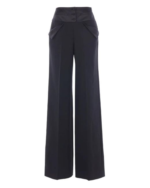 Ermanno Scervino Blue Satin-Panelled Belted Trousers