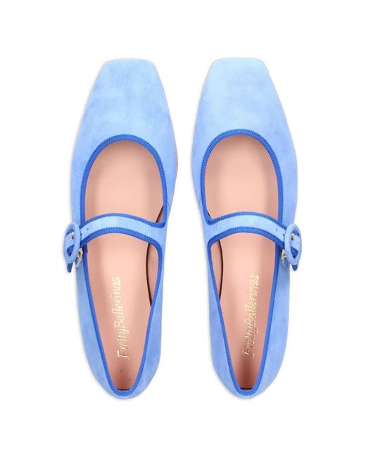 Pretty Ballerinas Blue Camille Buckle Strap Ballet Flats