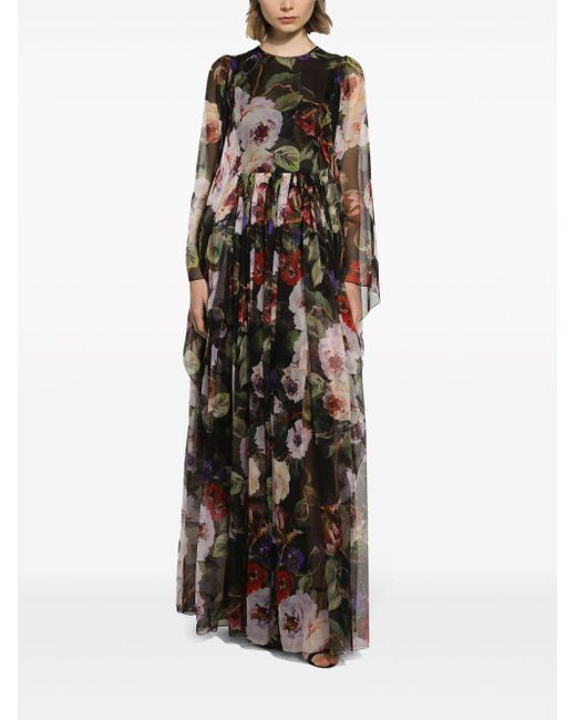Dolce & Gabbana Black Floral-print Silk Maxi Dress
