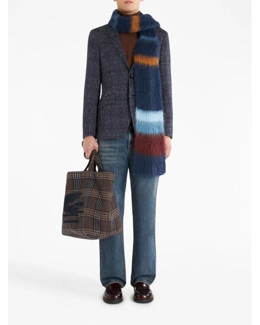 Etro Blue Checked Single-Breasted Blazer for men