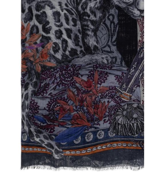 Etro Blue Graphic-Pattern Scarves for men