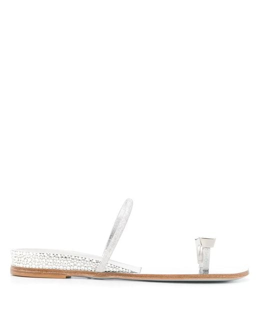 Casadei White Crystal Toe Strap Sandals