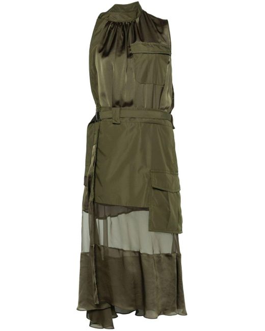 Sacai Green Panelled-design Dress