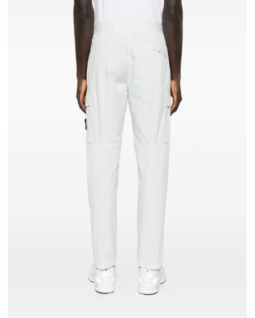 Stone Island White Cargo Logo-Patch Trousers for men