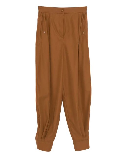 Max Mara Brown Cotton Pleated Trousers