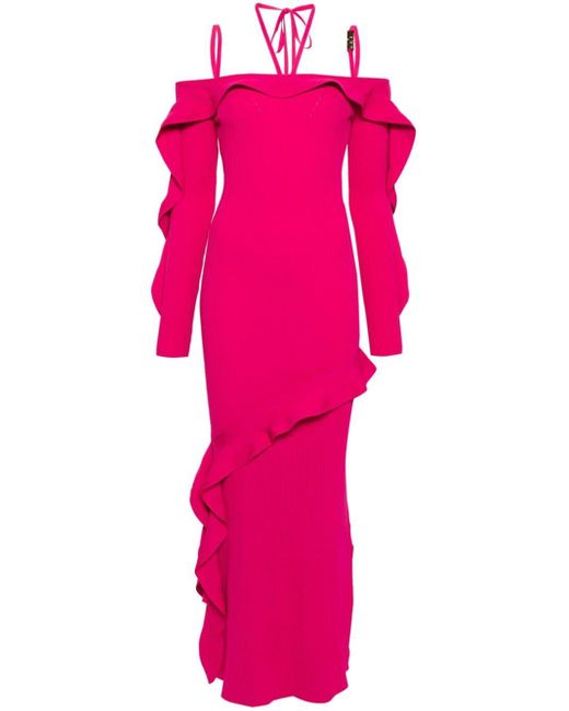 Robe en maille nervurée à manches longues Versace en coloris Pink
