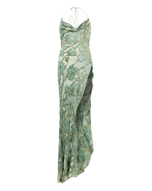 Roberto Cavalli Green Floral-Pattern Asymmetrical Dress