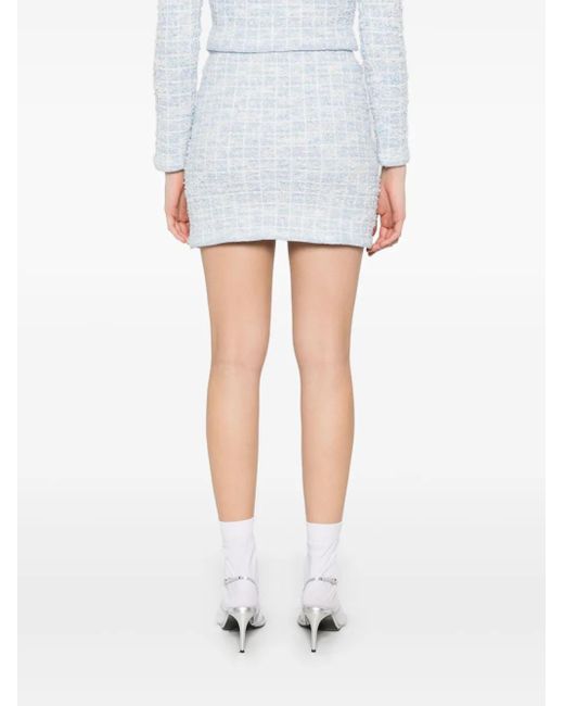 Self-Portrait White Checked Knit Mini Skirt