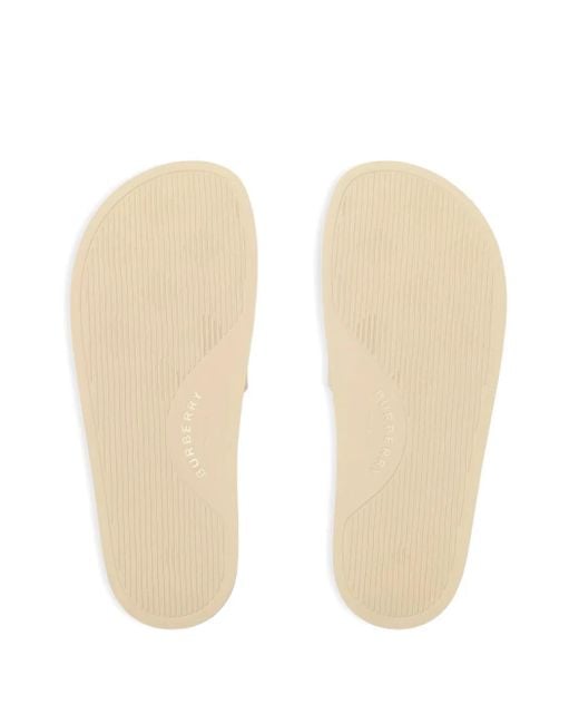 Burberry White Check-Print Slides