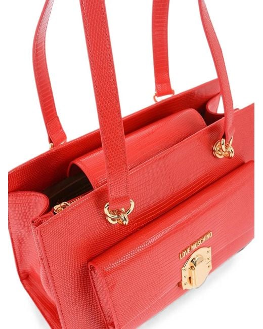 Moschino Red Lizard-Effect Shoulder Bag