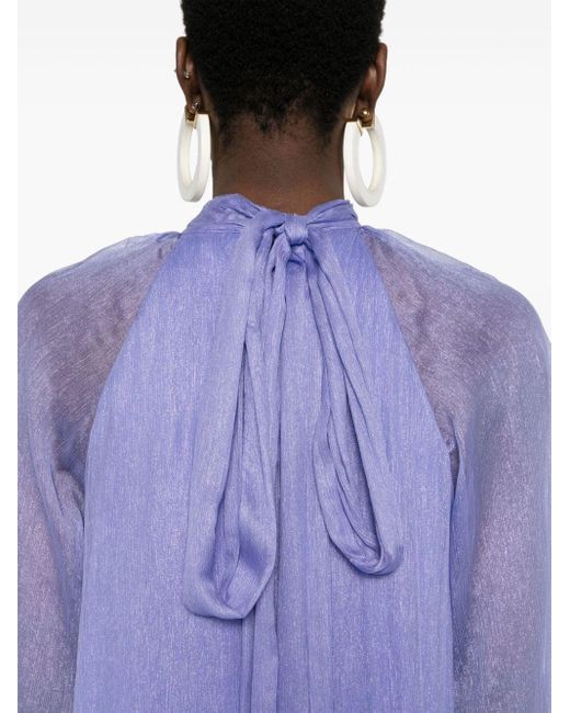 Nissa Purple Lurex-detail Silk Maxi Dress