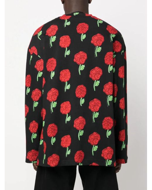 Versace Jeans Couture Red Interlock Rose-Print Oversized T-Shirt for men
