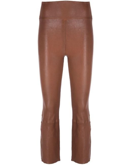 SPRWMN Croppedflare Leather leggings in Brown Lyst UK