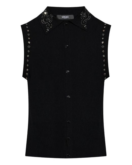 Versace Black Embellished Collar Sleeveless Vest for men
