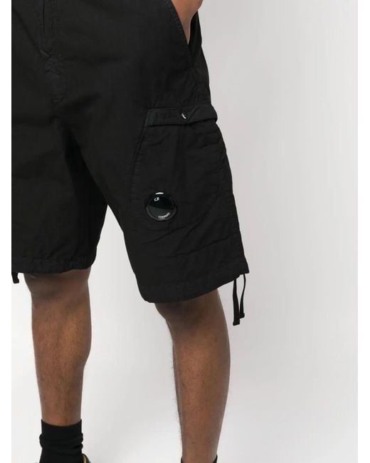 C P Company Black Logo-Patch Cotton Shorts for men