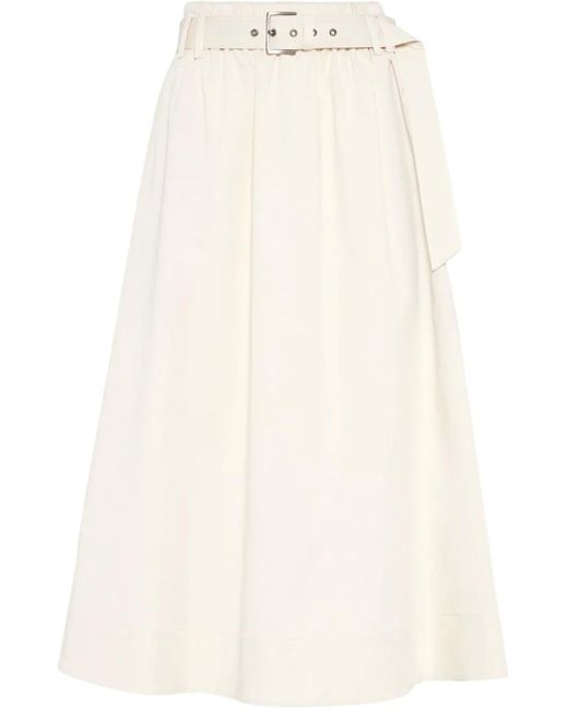 Brunello Cucinelli Natural Stretch Cotton Gabardine Belted Circle Skirt