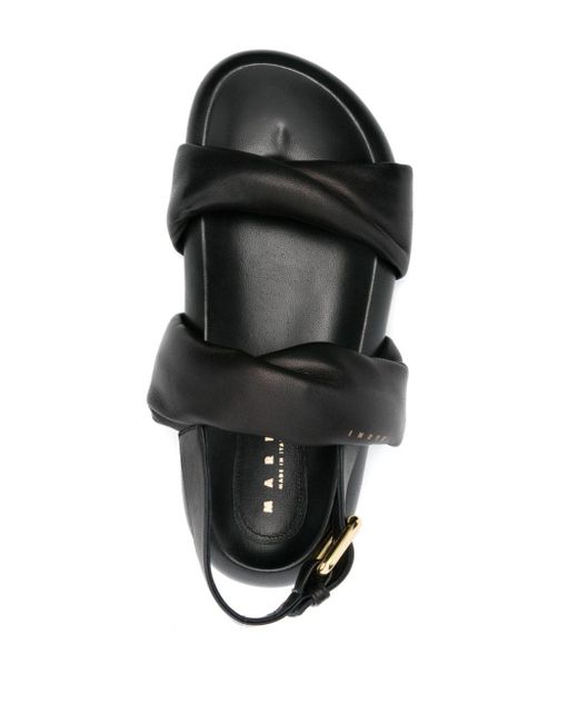 Marni Black Logo-print Leather Sandals