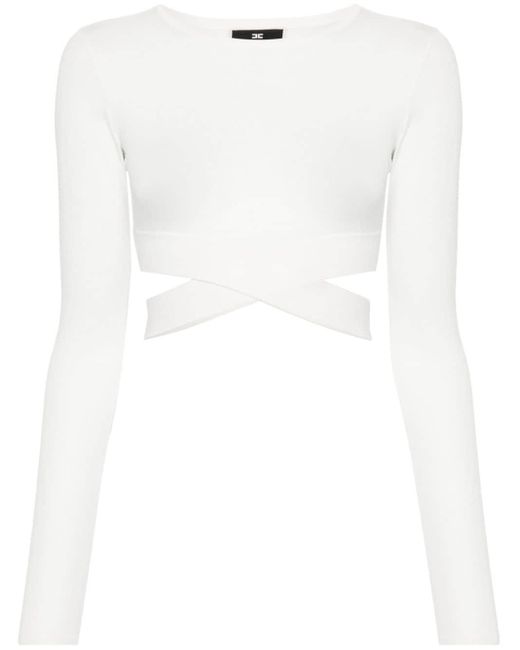 Elisabetta Franchi White Cropped-Pullover mit Logo-Stickerei