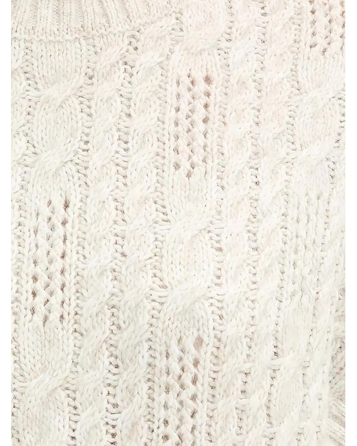 Morgan White Cable-Knit Roll-Neck Jumper