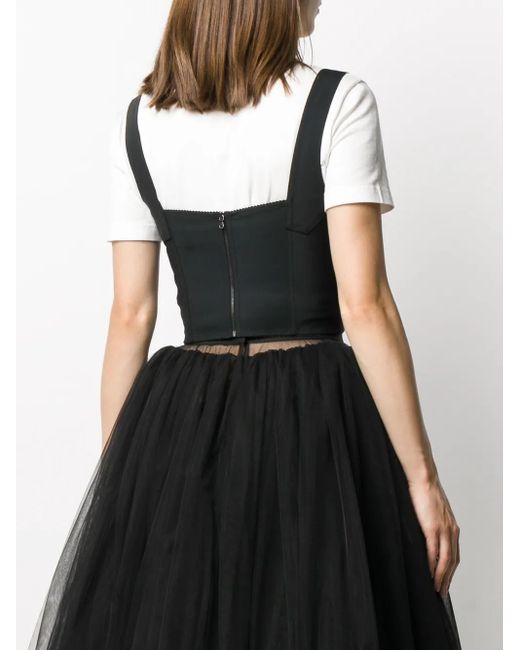 Dolce & Gabbana Black Shaper Corset Bustier Top In Jacquard And Lace
