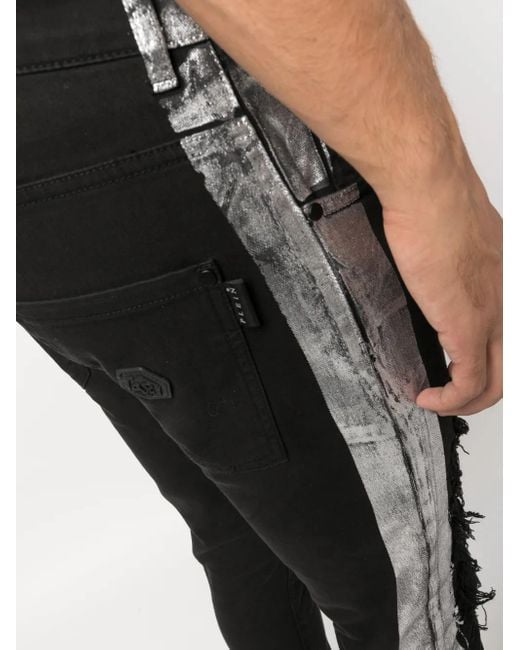 Philipp Plein Black Stripe-Detail Skinny Jeans for men