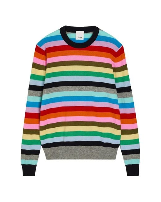 Allude White Striped Sweater for men