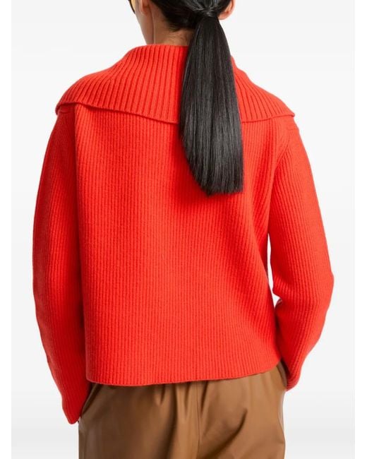 Yves Salomon Orange Buttoned Sailor-Collar Sweater