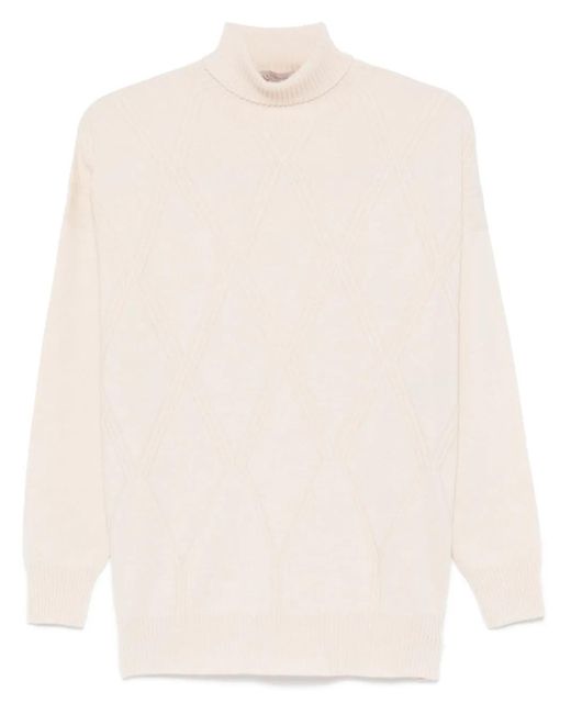 D.exterior White Argyle Knit Sweater