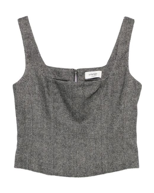 Ottod'Ame ヘリンボーン スクエアネック トップ Gray