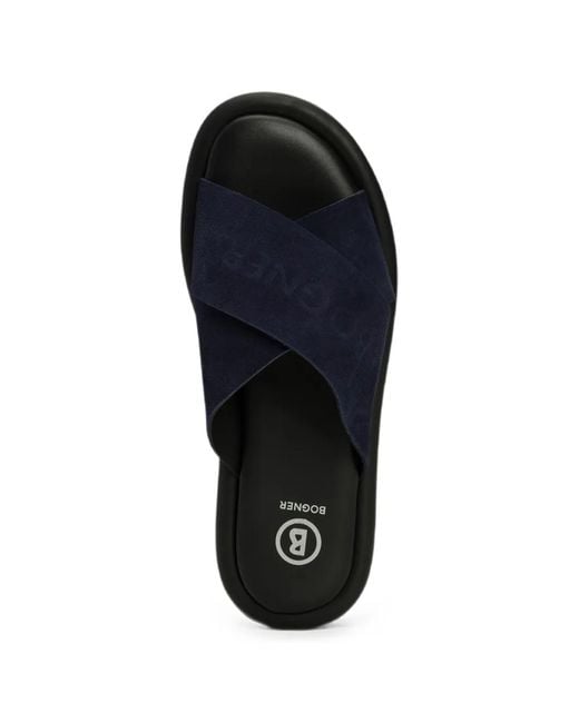 Bogner Blue Crossover-Strap Logo-Embossed Slides for men
