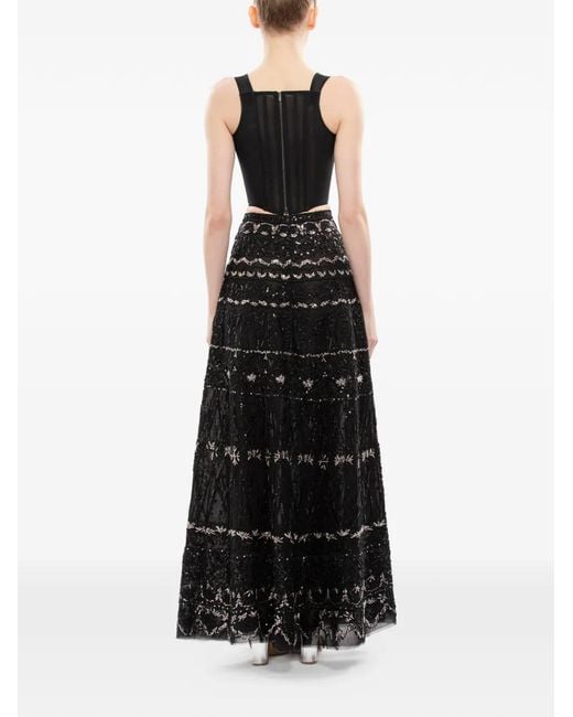 Saiid Kobeisy Black A-Line Beaded-Embellishment Maxi Skirt