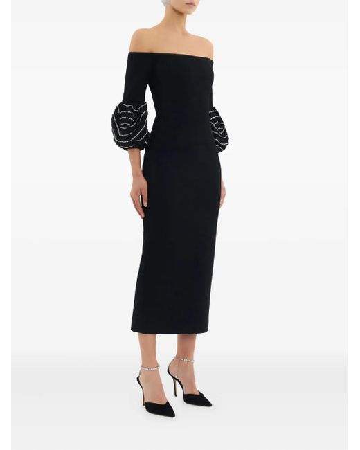 Rebecca Vallance Black Bellatrix Off-Shoulder Ruffled Midi Dress