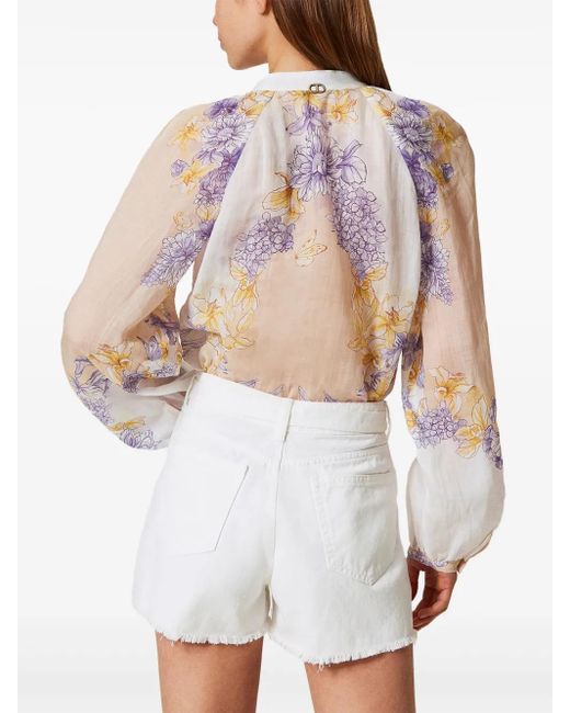 Twinset White Bluse Mit Blumen-Print