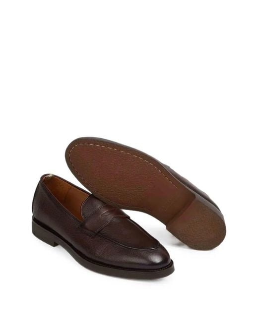 Officine Creative Brown Grainy-Leather Penny Loafers for men