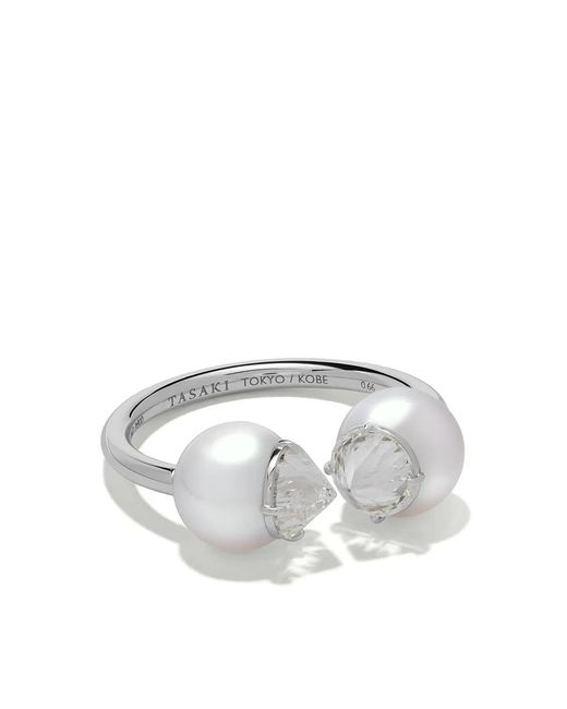 Tasaki White Platinum Refined Rebellion Signature Akoya Pearl And Diamond Ring