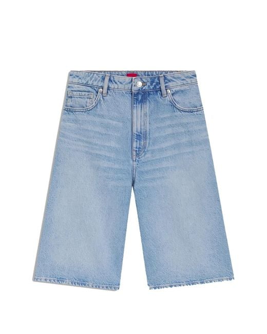 HUGO Blue Faded-Effect Denim Shorts