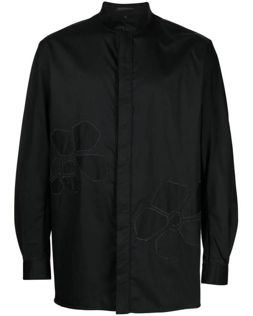 Shiatzy Chen Black Floral-Embroidered Cotton Shirt for men