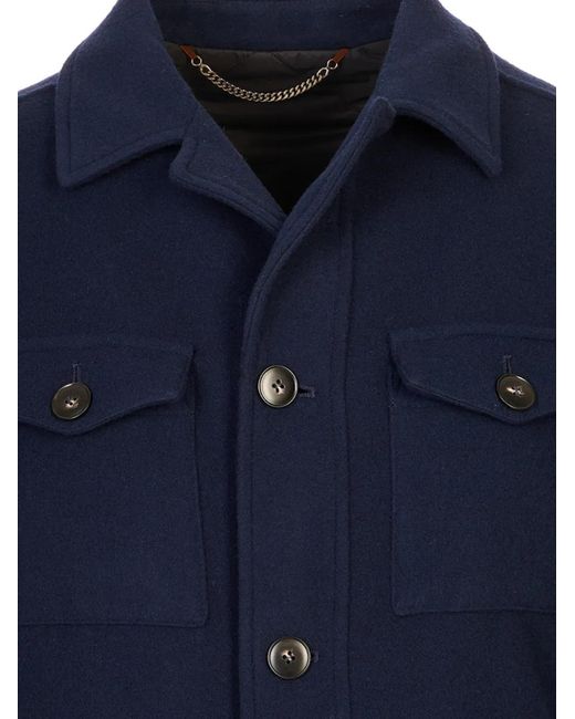 Canali Blue Button-Up Multi-Pocket Jacket for men