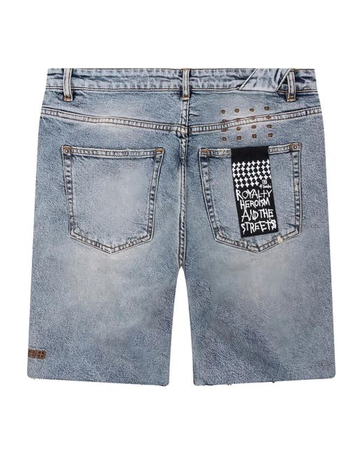 Ksubi Blue Chopper Frayed-Hem Shorts for men